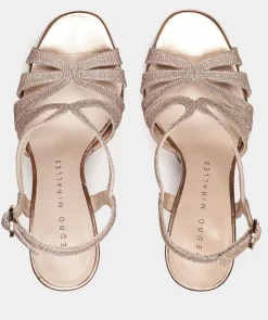 Chaussure Pedro Miralles Sandales A Talon Plateforme En Tissu Brillant Nude Nadia Nude