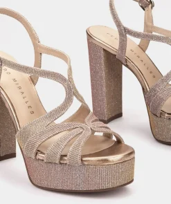Chaussure Pedro Miralles Sandales A Talon Plateforme En Tissu Brillant Nude Nadia Nude