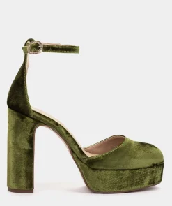 Chaussure Pedro Miralles Sandales A Talons Avec Plateforme En Velours De Couleur Verte Velvet Musgo