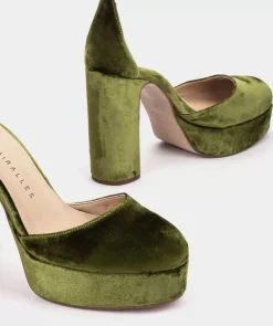 Chaussure Pedro Miralles Sandales A Talons Avec Plateforme En Velours De Couleur Verte Velvet Musgo