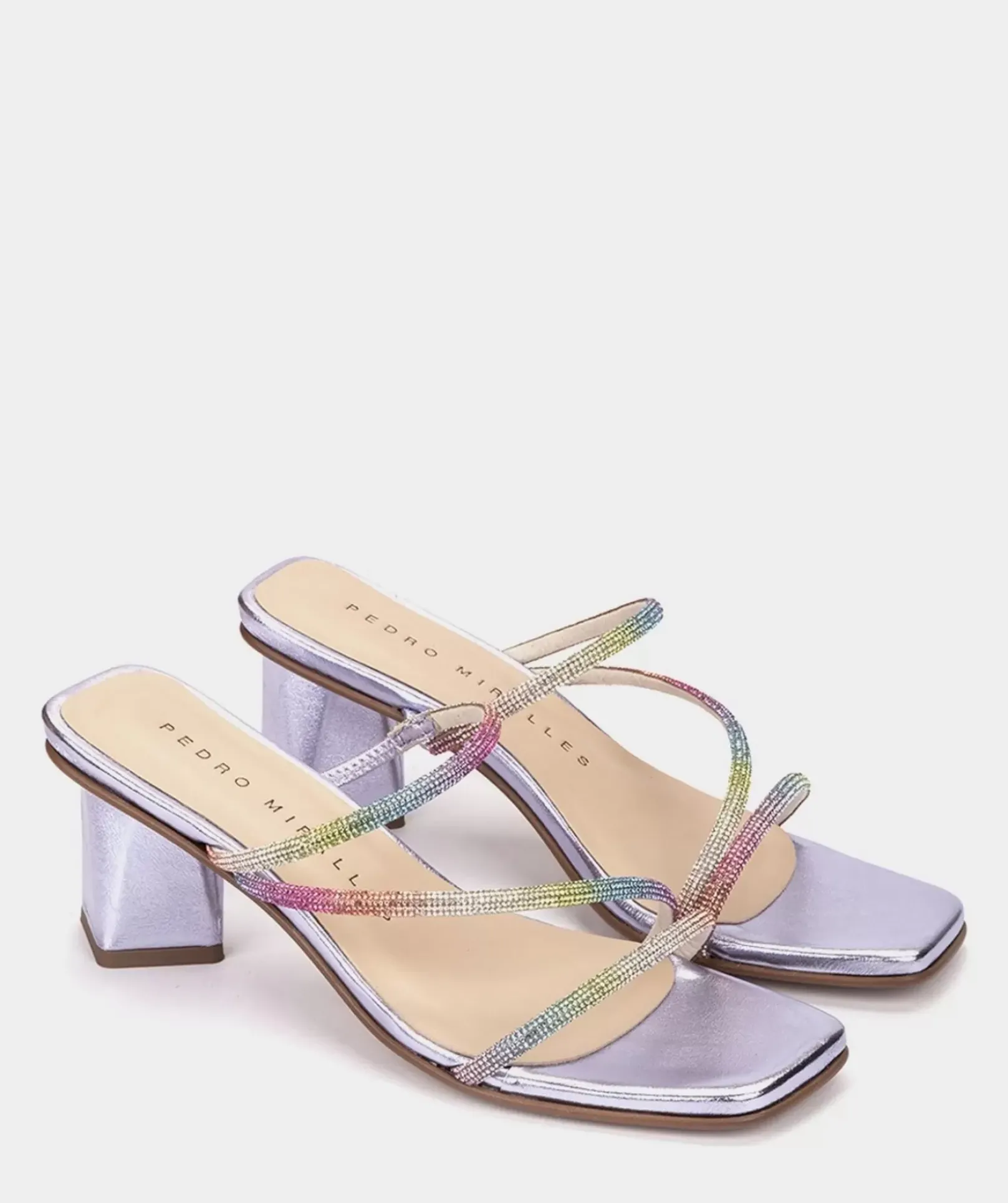 Chaussure Pedro Miralles Sandales A Talons En Cuir Et Paillettes Glitter Oro Rosa