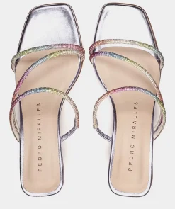 Chaussure Pedro Miralles Sandales A Talons En Cuir Et Paillettes Glitter Oro Rosa