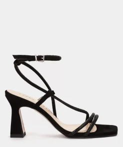 Chaussure Pedro Miralles Sandales A Talons En Cuir Noir Ornees De Cristaux Gliter Negro