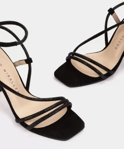 Chaussure Pedro Miralles Sandales A Talons En Cuir Noir Ornees De Cristaux Gliter Negro