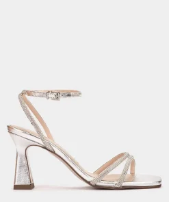 Chaussure Pedro Miralles Sandales A Talons En Cuir Avec Ornements En Cristal De Couleur Argentee Gliter Plata