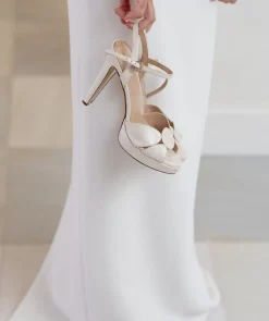 Chaussure Pedro Miralles Sandales A Talons En Cuir Nacre Avec Plateforme. Nacarado Perla