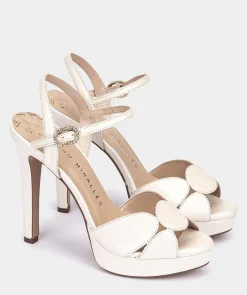 Chaussure Pedro Miralles Sandales A Talons En Cuir Nacre Avec Plateforme. Nacarado Perla