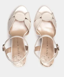 Chaussure Pedro Miralles Sandales A Talons En Cuir Nacre Avec Plateforme. Nacarado Perla