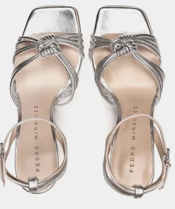 Chaussure Pedro Miralles Sandales A Talons En Cuir Metallise Napa Metal Plata