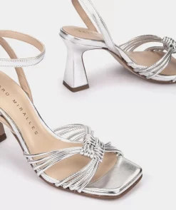 Chaussure Pedro Miralles Sandales A Talons En Cuir Metallise Napa Metal Plata