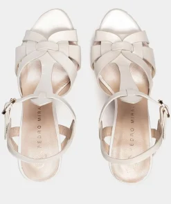 Chaussure Pedro Miralles Sandales A Talons En Cuir Nacarado Perla