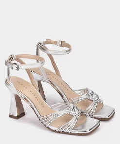 Chaussure Pedro Miralles Sandales A Talons En Cuir Metallise Serpiente Metal Mica