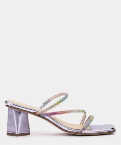 Chaussure Pedro Miralles Sandales A Talons En Cuir Et Paillettes Gliter Platino