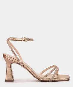 Chaussure Pedro Miralles Sandales A Talons En Cuir Avec Ornements En Cristaux De Couleur Or Rose Gliter Oro Rosa