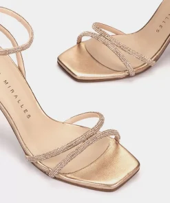 Chaussure Pedro Miralles Sandales A Talons En Cuir Avec Ornements En Cristaux De Couleur Or Rose Gliter Oro Rosa