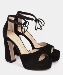 Chaussure Pedro Miralles Sandales A Talons En Daim Noir Avec Plateforme Amalfi Negro
