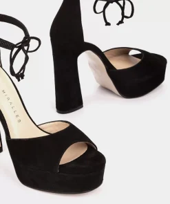 Chaussure Pedro Miralles Sandales A Talons En Daim Noir Avec Plateforme Amalfi Negro