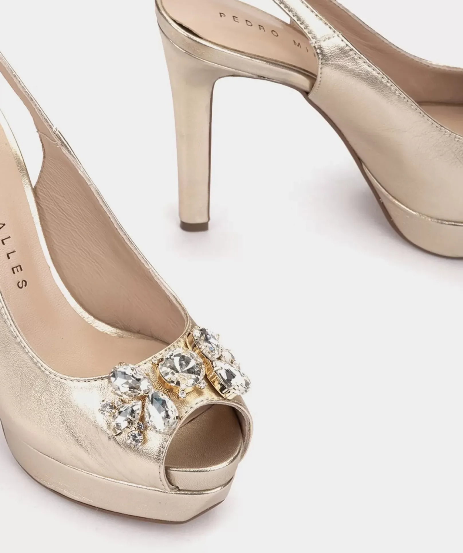 Chaussure Pedro Miralles Sandales A Talons En Daim Napa Metal Platino