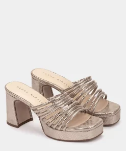 Chaussure Pedro Miralles Sandales A Talons Plateforme En Cuir Metallise Fume Serpiente Metal Humo