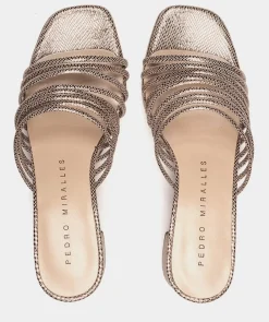 Chaussure Pedro Miralles Sandales A Talons Plateforme En Cuir Metallise Fume Serpiente Metal Humo