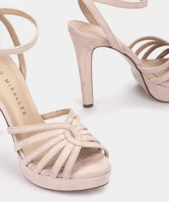 Chaussure Pedro Miralles Sandales A Talons Plateforme En Cuir Suede Nude Amalfi Nude