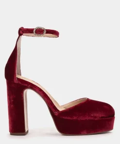 Chaussure Pedro Miralles Sandales A Talons Plateforme En Velours Bordeaux Velvet Guinda