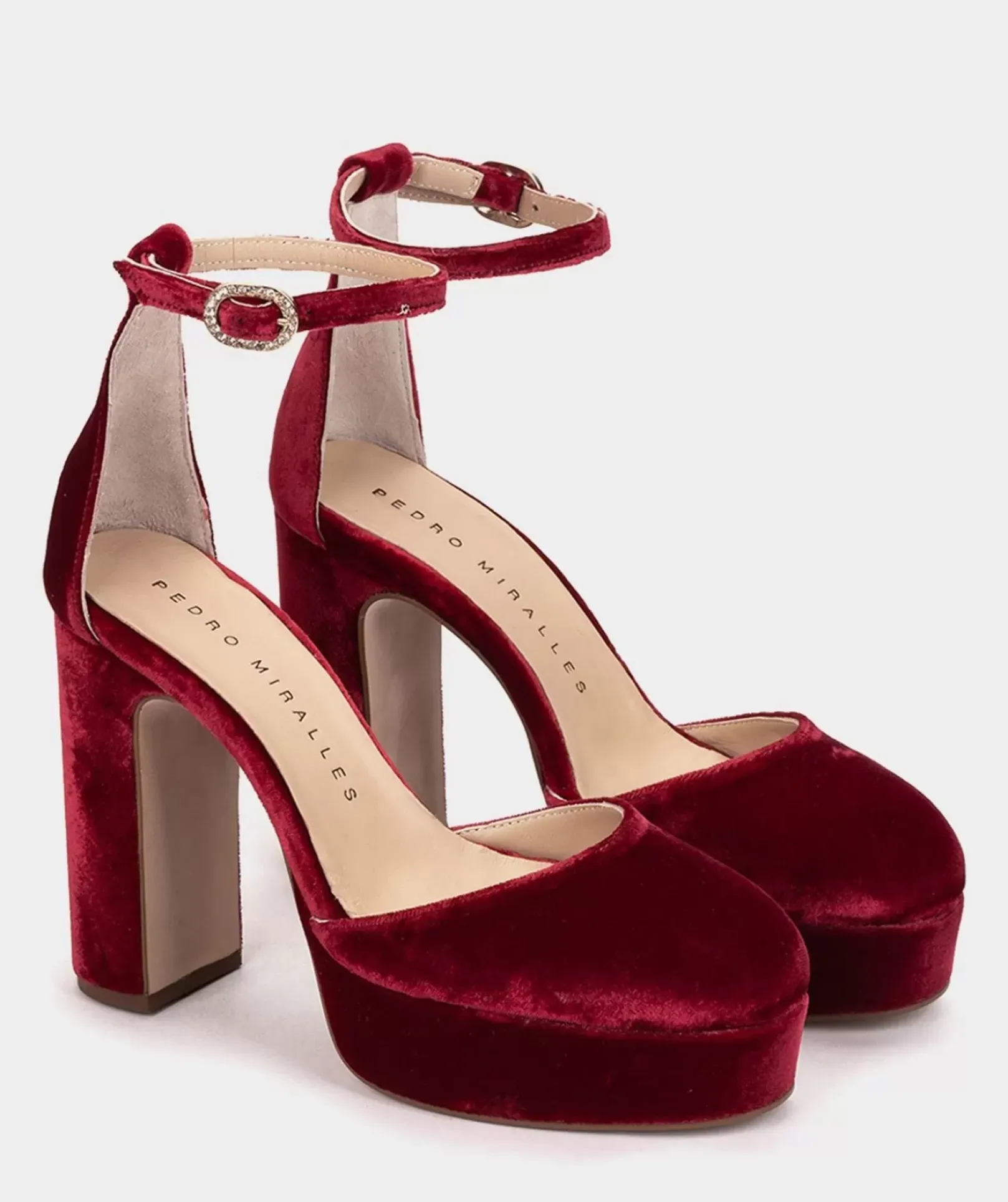 Chaussure Pedro Miralles Sandales A Talons Plateforme En Velours Bordeaux Velvet Guinda