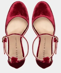 Chaussure Pedro Miralles Sandales A Talons Plateforme En Velours Bordeaux Velvet Guinda