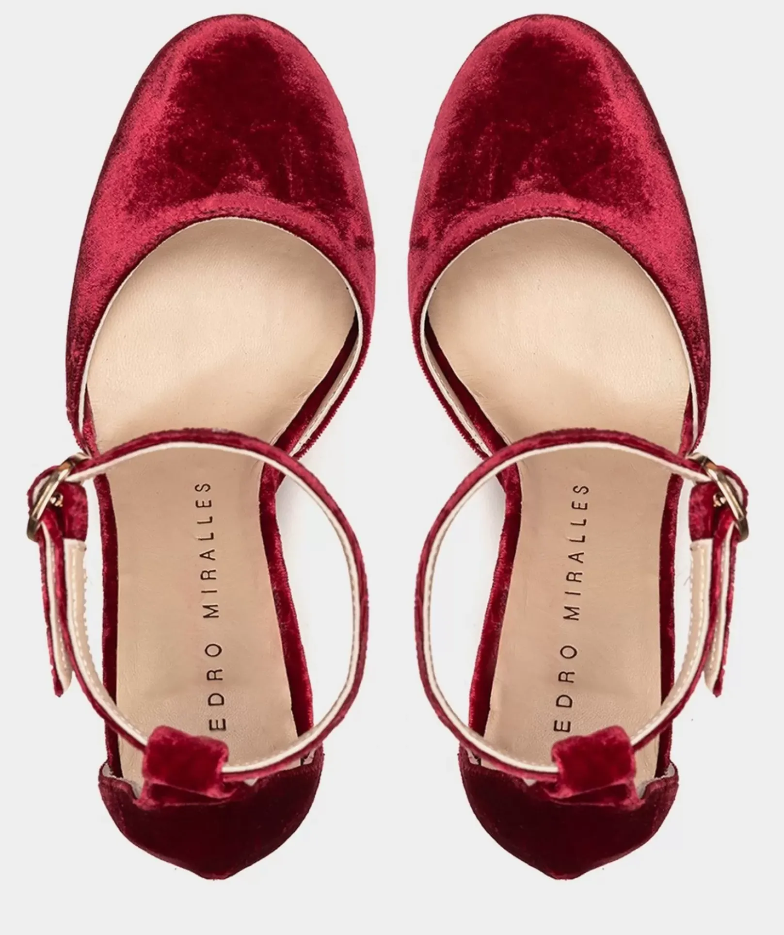 Chaussure Pedro Miralles Sandales A Talons Plateforme En Velours Bordeaux Velvet Guinda