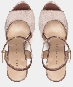 Chaussure Pedro Miralles Sandales A Talons Plateforme En Velours Nude Velvet Nude