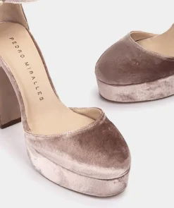 Chaussure Pedro Miralles Sandales A Talons Plateforme En Velours Nude Velvet Nude