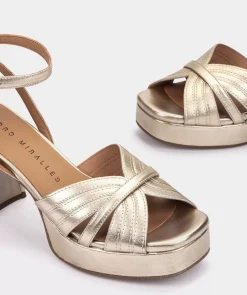 Chaussure Pedro Miralles Sandales En Cuir A Talon Large Napa Metal Platino