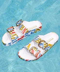 Chaussure Pedro Miralles Sandales Plates Avec Impression De Marque Emblematique, Ornee De Boucles Bio Pm