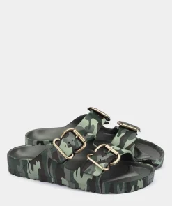 Chaussure Pedro Miralles Sandales Plates Avec Impression De Camouflage, Ornee De Boucles Bio Camuflaje