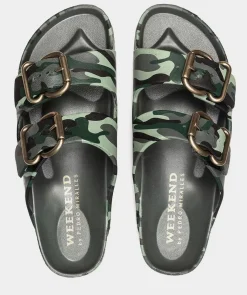 Chaussure Pedro Miralles Sandales Plates Avec Impression De Camouflage, Ornee De Boucles Bio Camuflaje