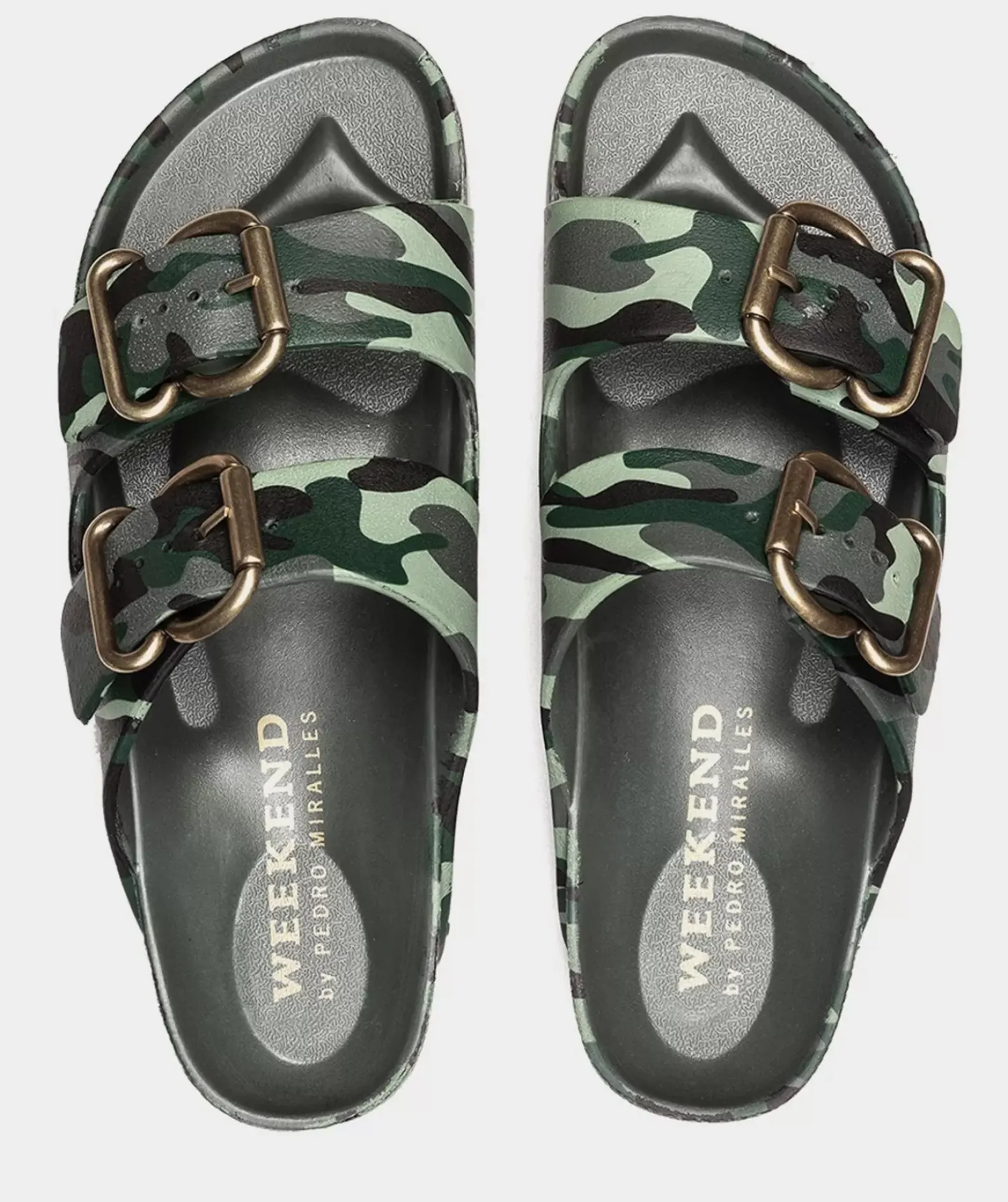Chaussure Pedro Miralles Sandales Plates Avec Impression De Camouflage, Ornee De Boucles Bio Camuflaje