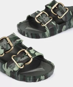 Chaussure Pedro Miralles Sandales Plates Avec Impression De Camouflage, Ornee De Boucles Bio Camuflaje