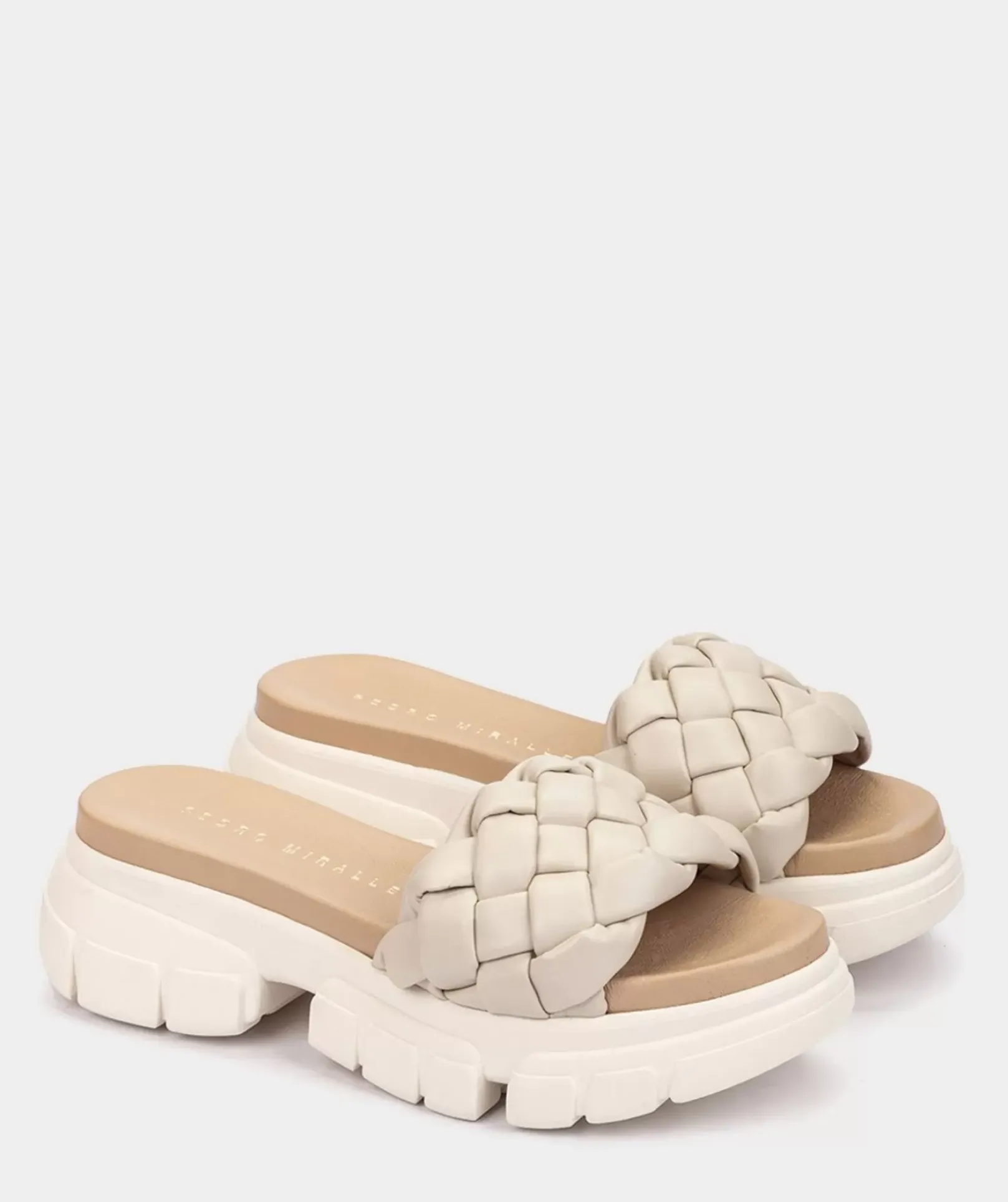 Chaussure Pedro Miralles Sandales Plates En Tissu Trenza Taupe