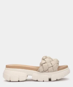 Chaussure Pedro Miralles Sandales Plates En Tissu Trenza Beige