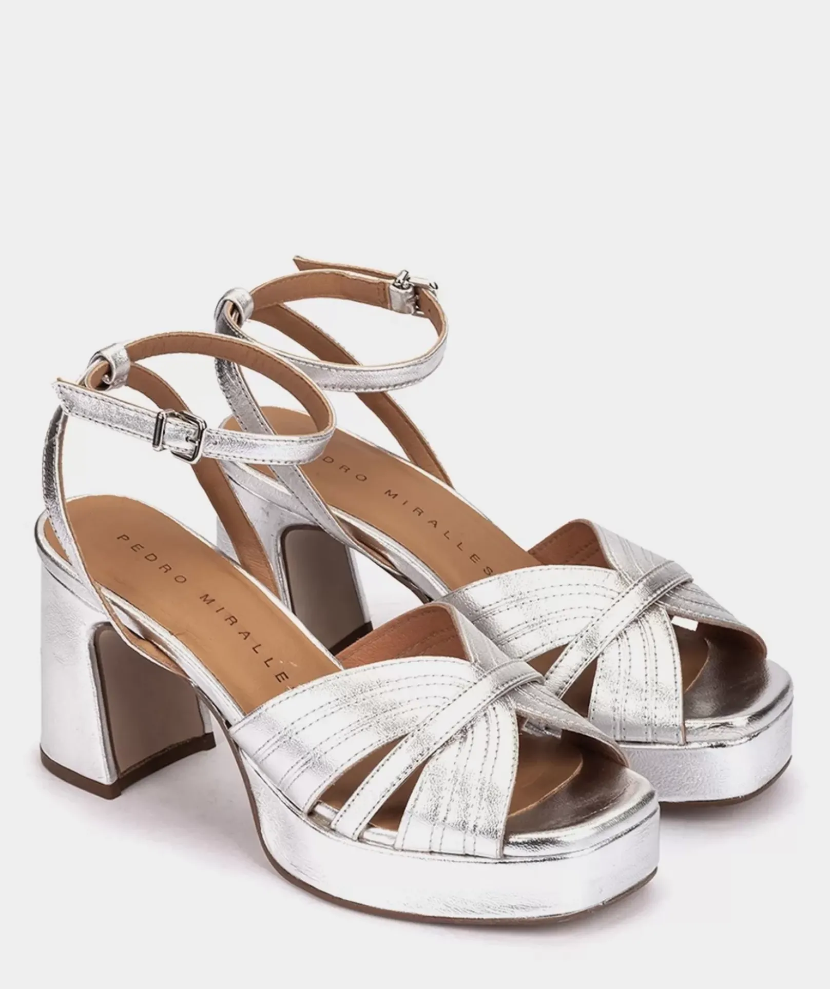 Chaussure Pedro Miralles Sandalias Tacon De Piel Napa Metal Plata