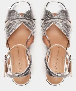 Chaussure Pedro Miralles Sandalias Tacon De Piel Napa Metal Plata