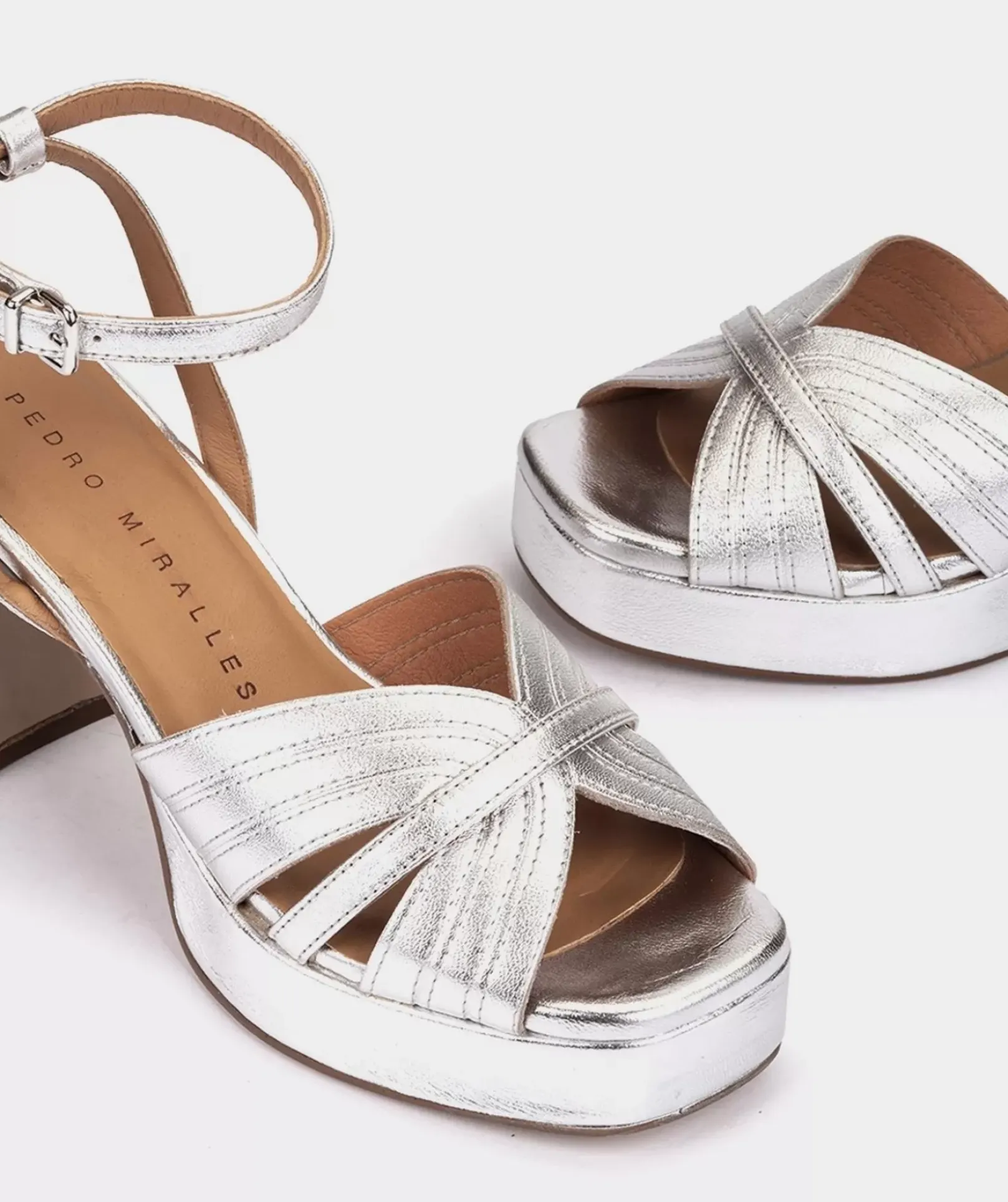 Chaussure Pedro Miralles Sandalias Tacon De Piel Napa Metal Plata