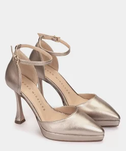 Chaussure Pedro Miralles Talons Compenses En Cuir Metallise Napa Metal Humo