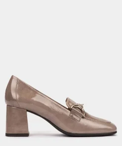 Chaussure Pedro Miralles Talons Hauts En Cuir Verni De Couleur Taupe Venice Peltro