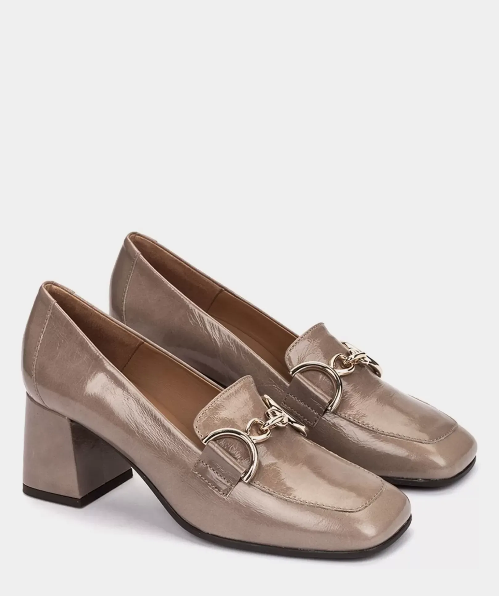 Chaussure Pedro Miralles Talons Hauts En Cuir Verni De Couleur Taupe Venice Peltro